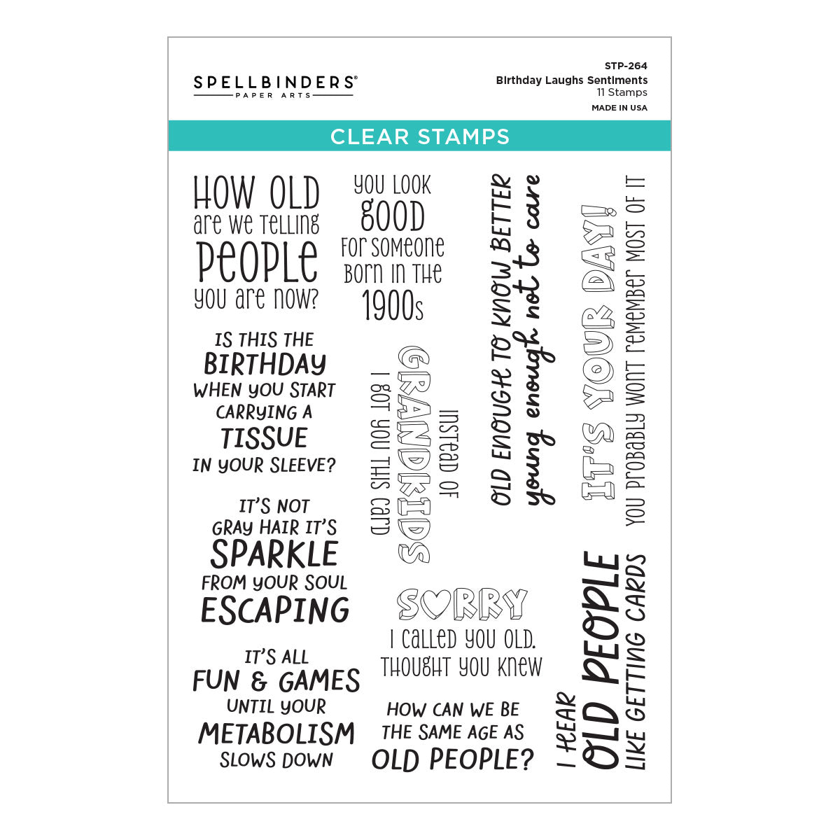 Spellbinders Birthday Laughs Sentiments Clear Stamp Set