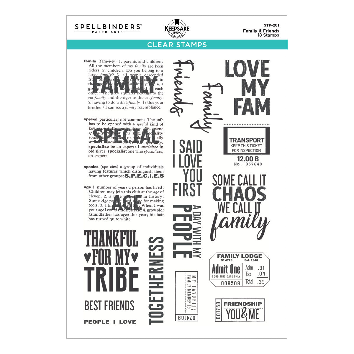 Spellbinders Family & Friends Clear Stamp Set by Esther Glas
