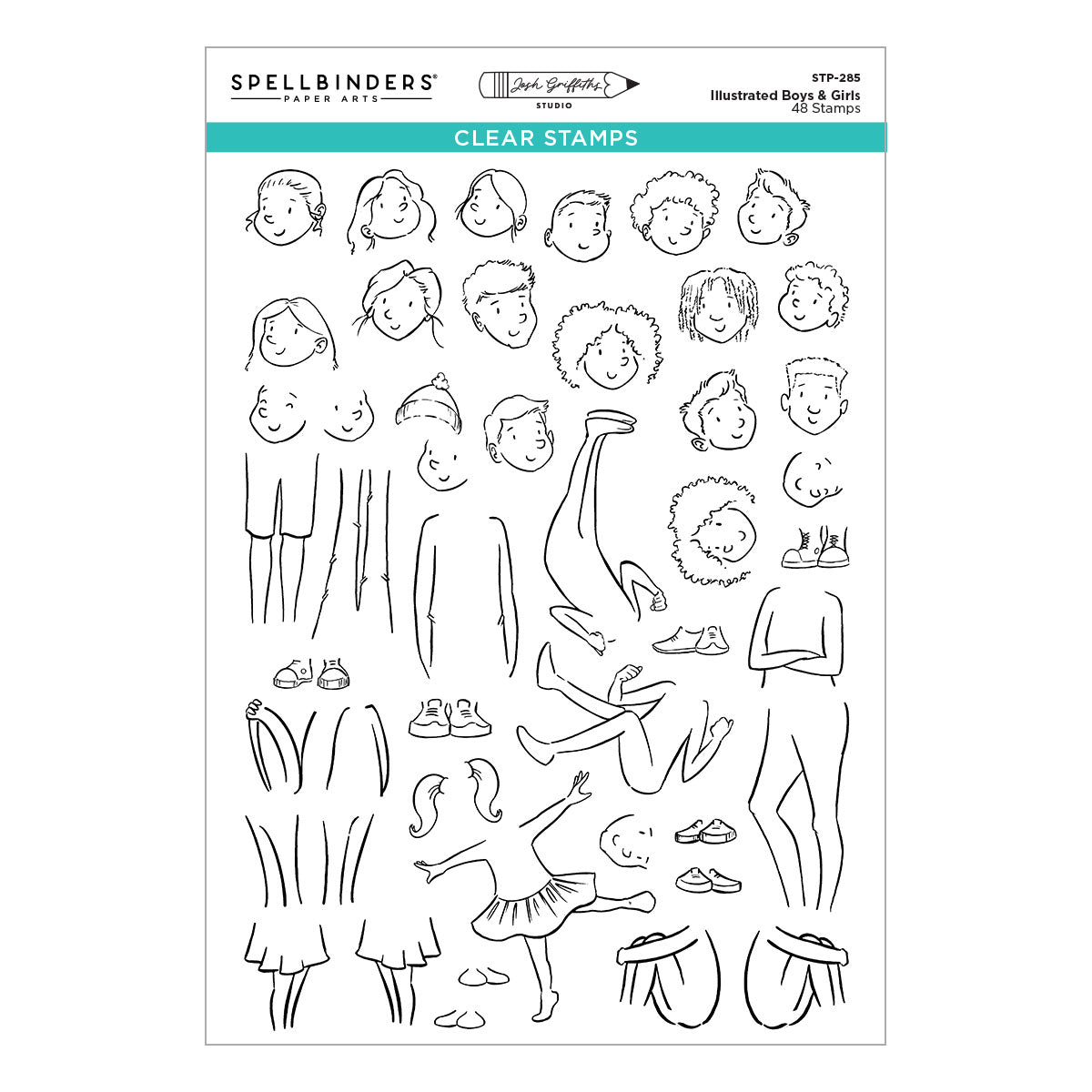 Spellbinders Illustrated Boys & Girls Clear Stamp Set by Josh Griffiths Studio