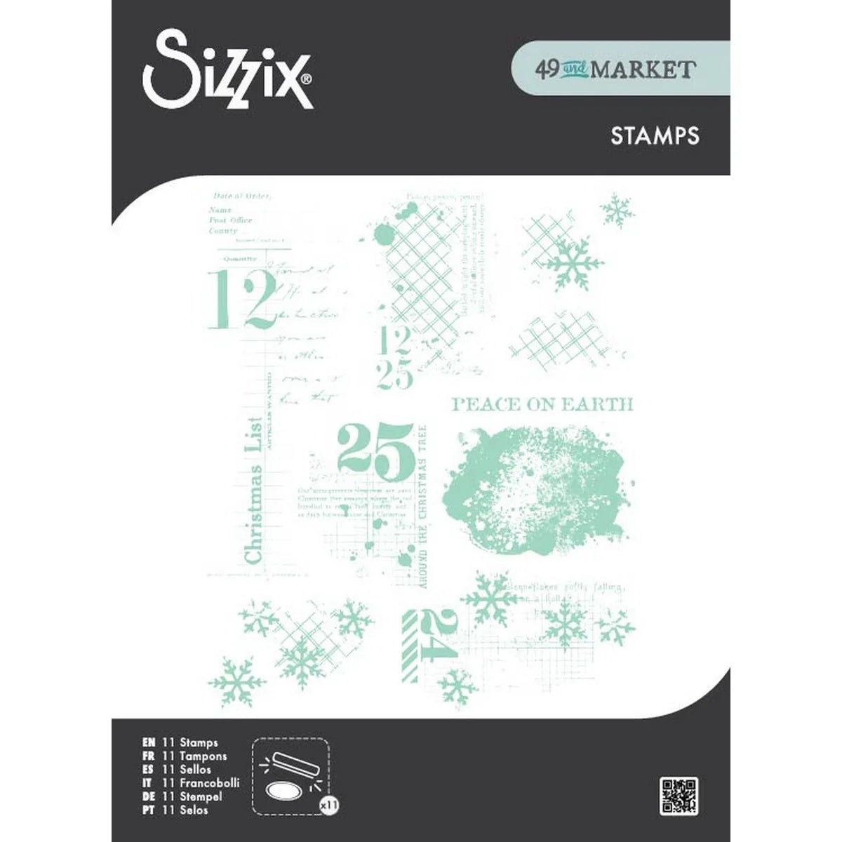 Sizzix Holiday Textures Clear Stamp Set, 11 Pieces by 49 & Market - 667181