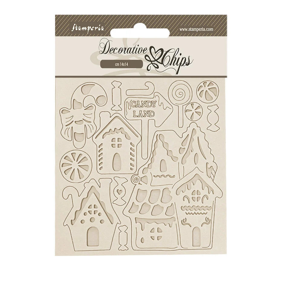 Stamperia Candy Christmas Decorative Chips Marzipan Houses (SCB272)