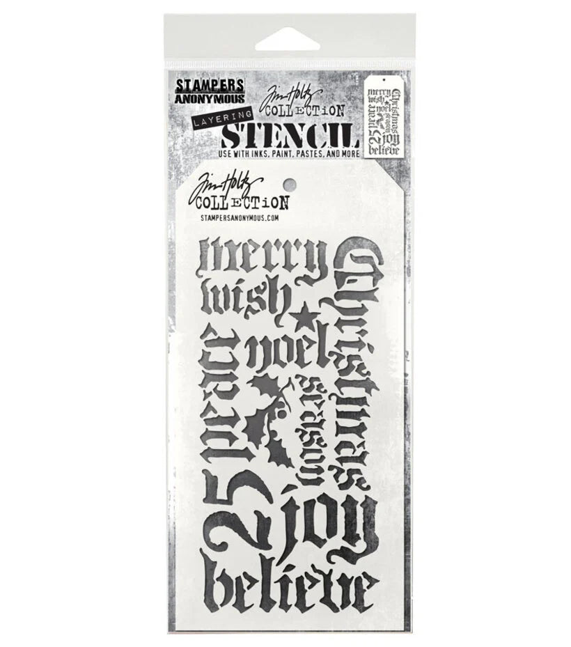 Stampers Anonymous Holiday Script Tim Holtz Layering Stencil (THS066)