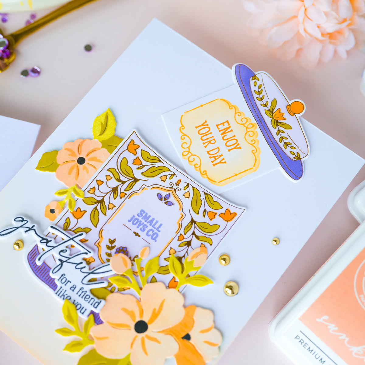 Pinkfresh Studio Steeped in Comfort stencil stamp and die