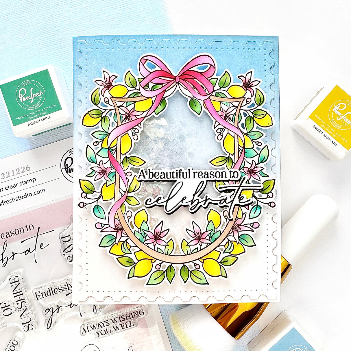 Pinkfresh Studio Lemon Blossom Crest Stamp / die/ Stencil Bundle