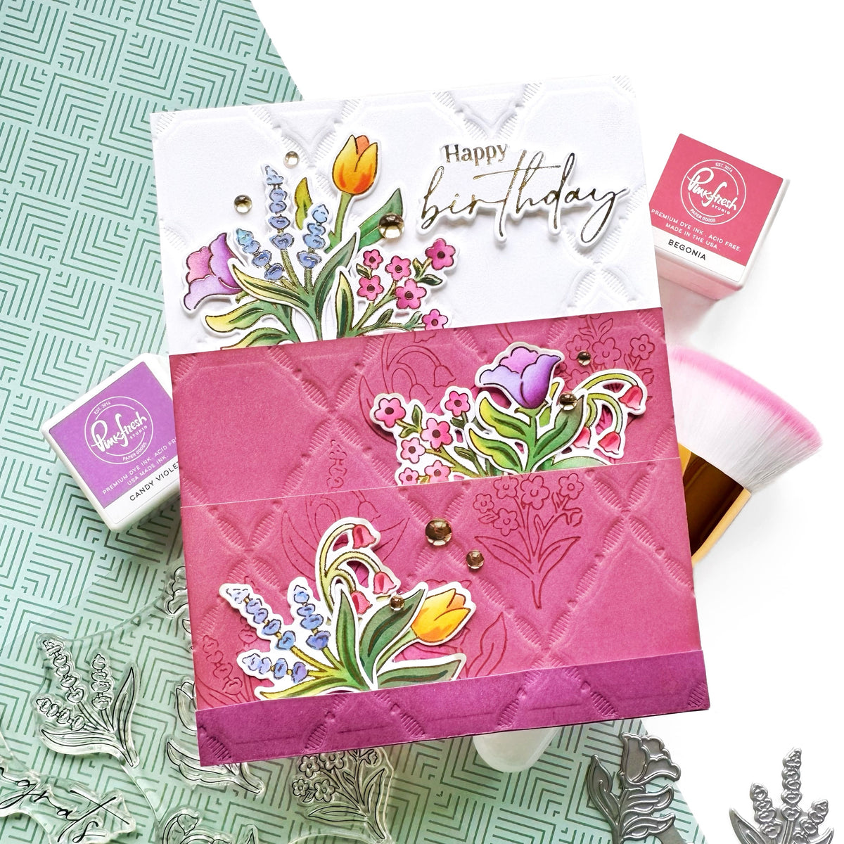 Pinkfresh Studio Petite Florals Stamp, die & stencil Bundle