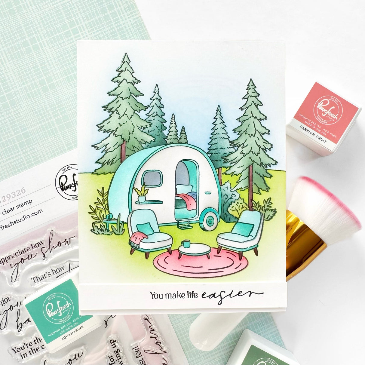 Pinkfresh Studio Retro Camp Days Stamp/ Die/ Stencil Bundle