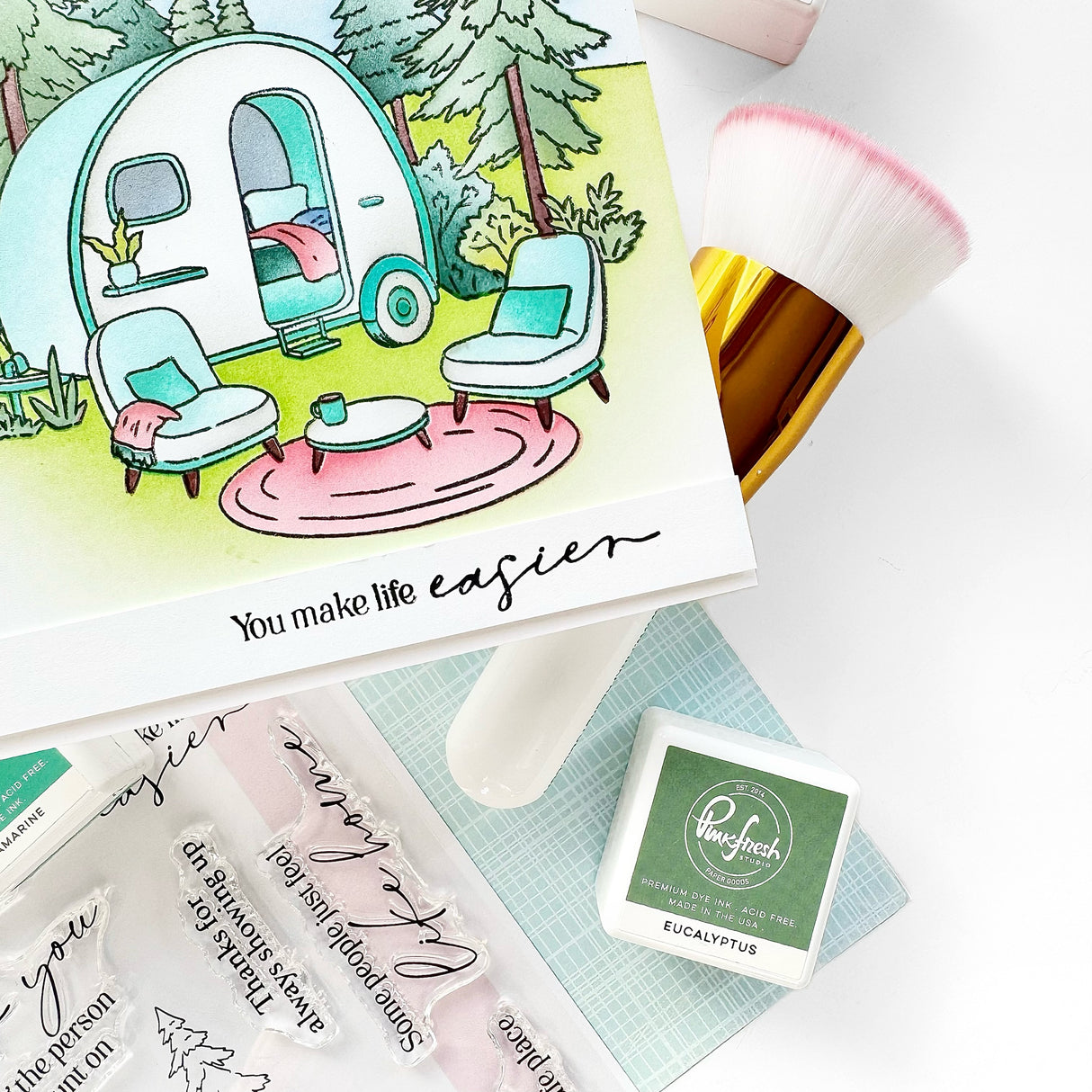 Pinkfresh Studio Retro Camp Days Stamp/ Die/ Stencil Bundle