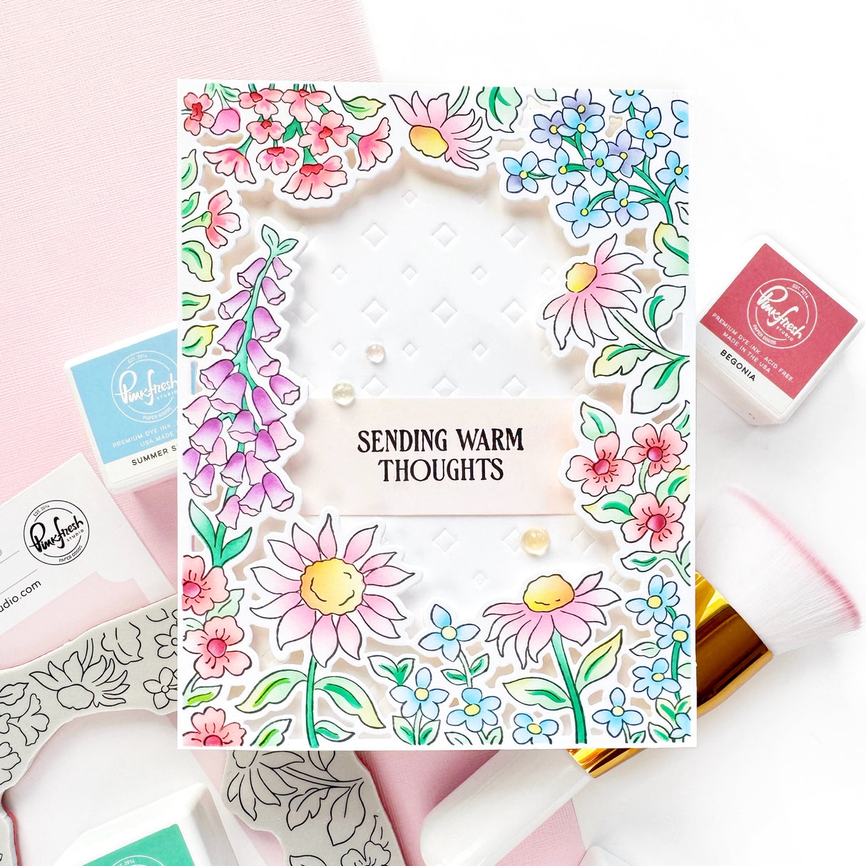 Pinkfresh Studio Sunlit Garden Cling Stamp / Stencil/ Die Bundle
