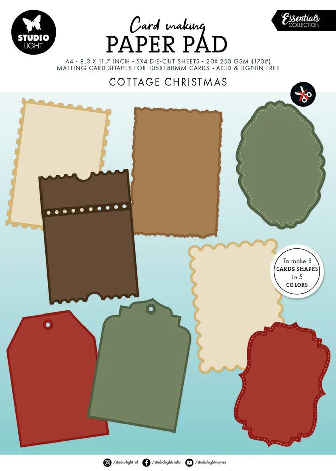 Studio Light Cottage Christmas Card Shapes for 105x148mm Cards Essentials Card Making Pad - SL-ES-CMP37