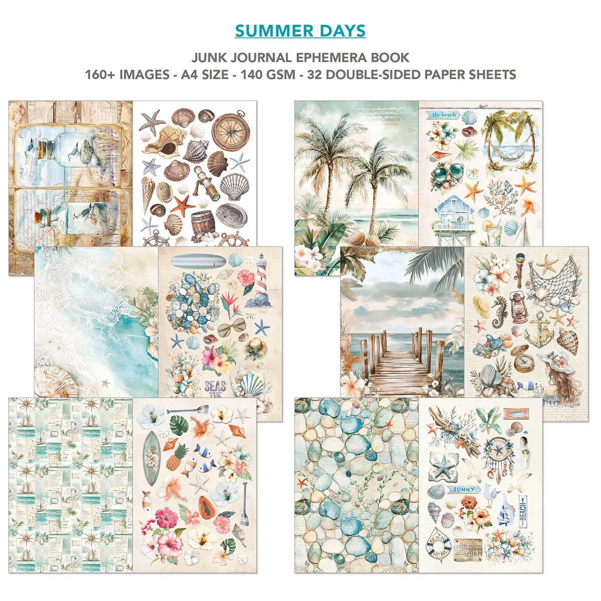 Ciao Bella Summer Days Junk Journal & Ephemera Book A4 32/Pkg
