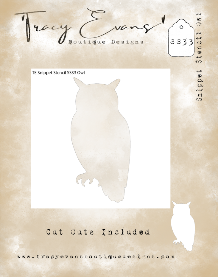 Tracy Evans Owl 4x4 Inch Snippet Stencil (SS033)