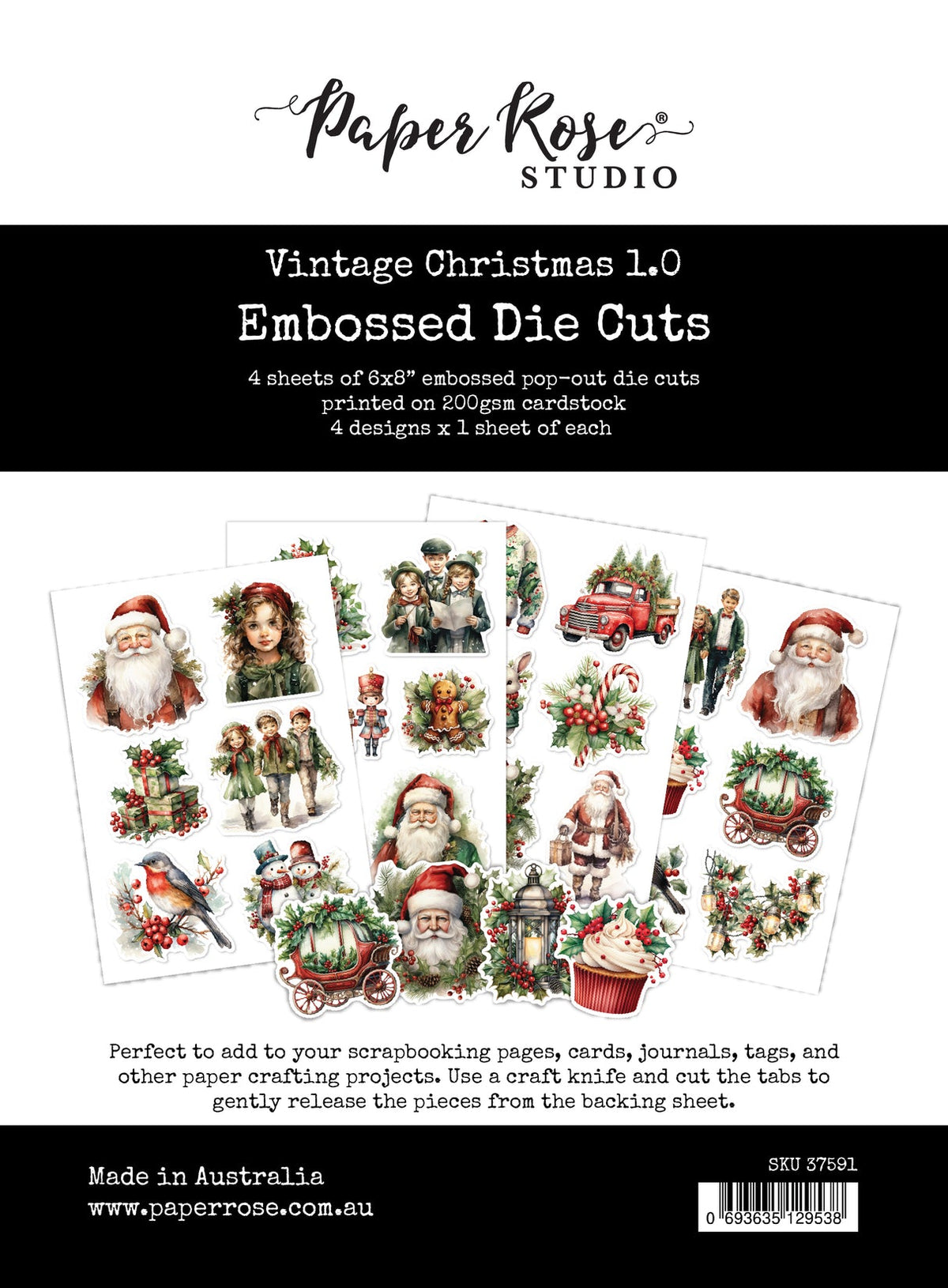 Paper Rose Studio Vintage Christmas 1.0 Embossed Die Cuts 37591
