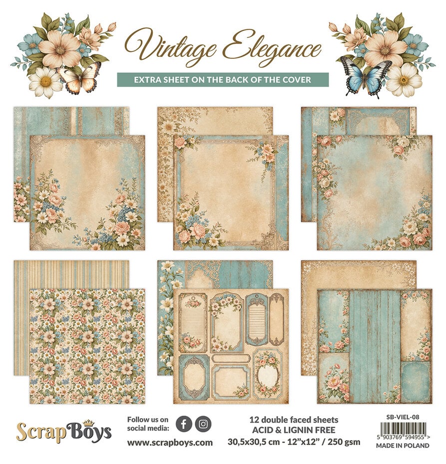 ScrapBoys Vintage Elegance 12x12 Inch Paper Pad (SB-VIEL-08)