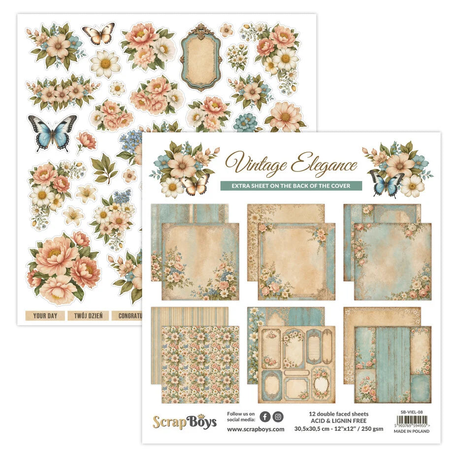 ScrapBoys Vintage Elegance 12x12 Inch Paper Pad (SB-VIEL-08)
