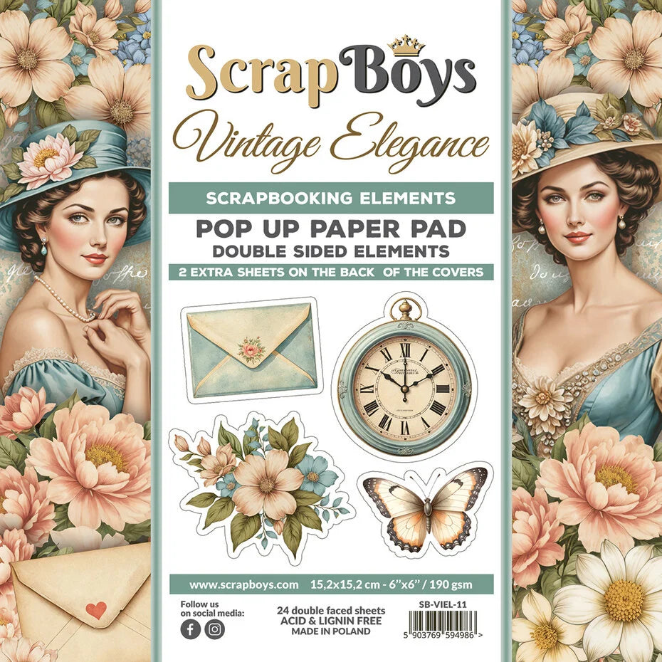 ScrapBoys Vintage Elegance 6x6 Inch Pop Up Paper Pad (SB-VIEL-11)