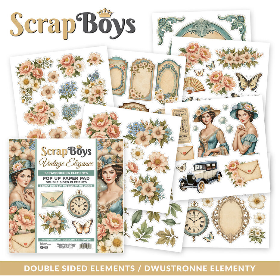 ScrapBoys Vintage Elegance 6x6 Inch Pop Up Paper Pad (SB-VIEL-11)
