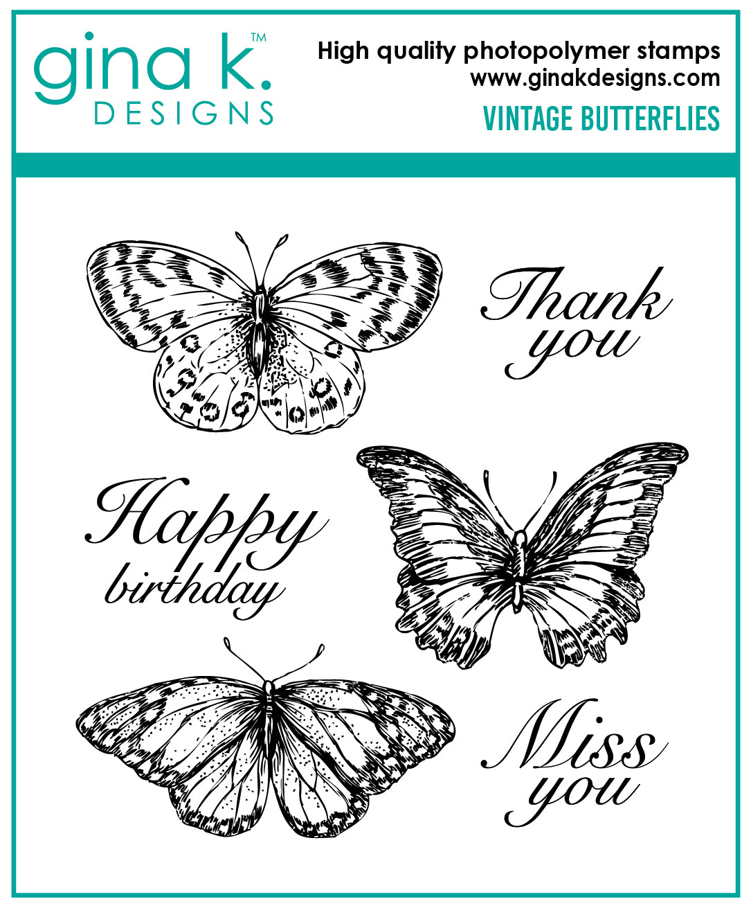 Gina K Designs STAMPS- Vintage Butterflies RETIRED