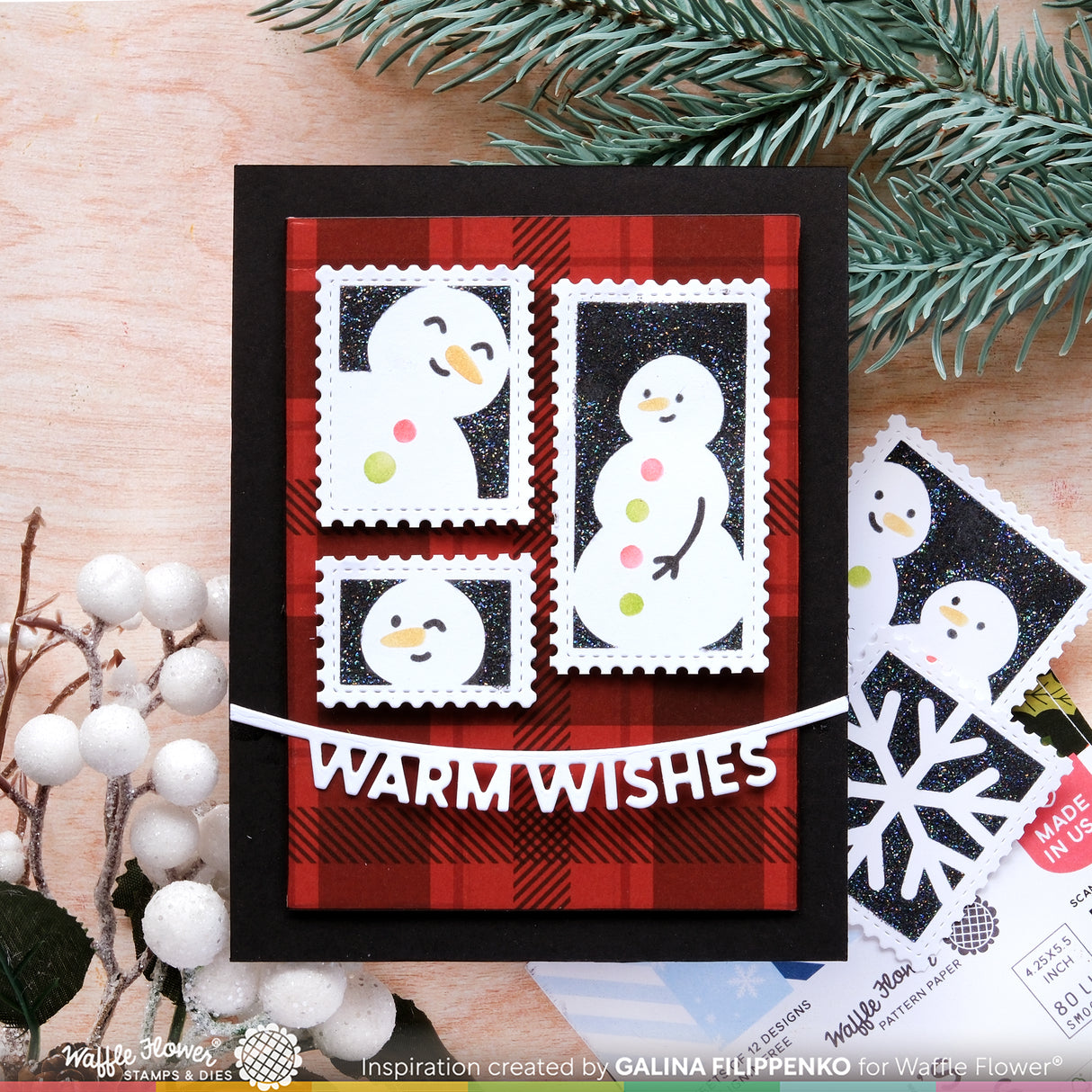 Waffle Flower Crafts Postage Collage Snowman Stencil
