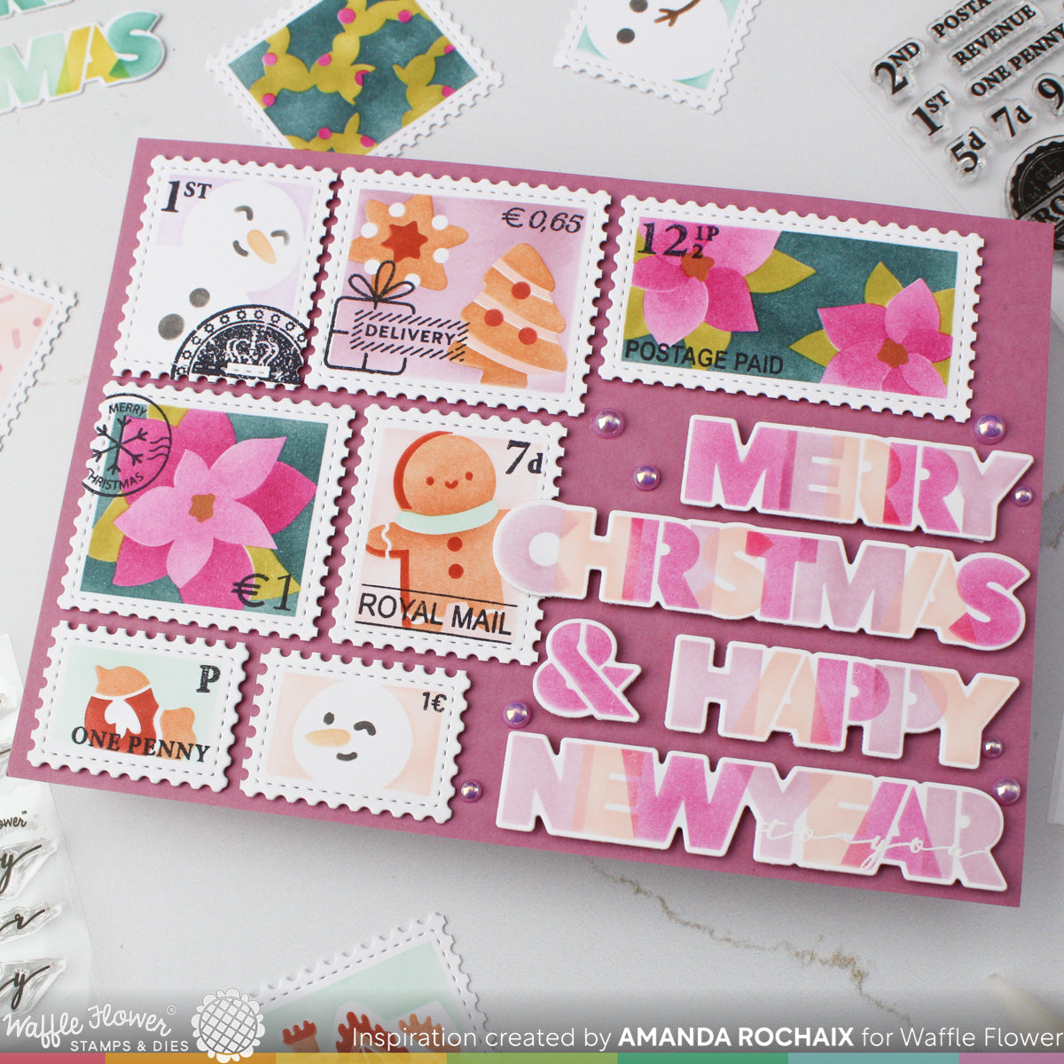 Waffle Flower Crafts Postage Collage North Pole Stamp Set
