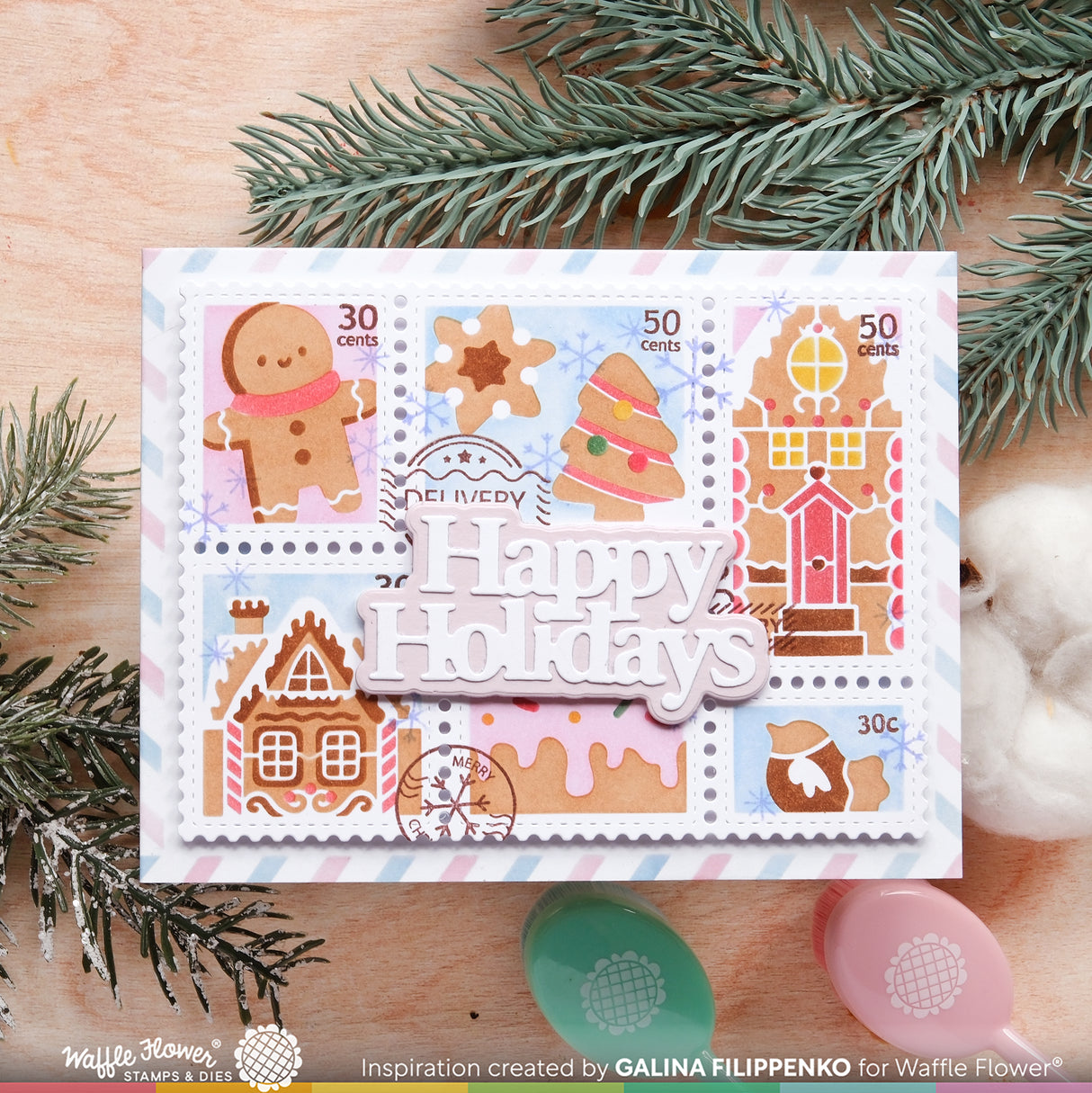 Waffle Flower Crafts Postage Collage North Pole Stamp Set