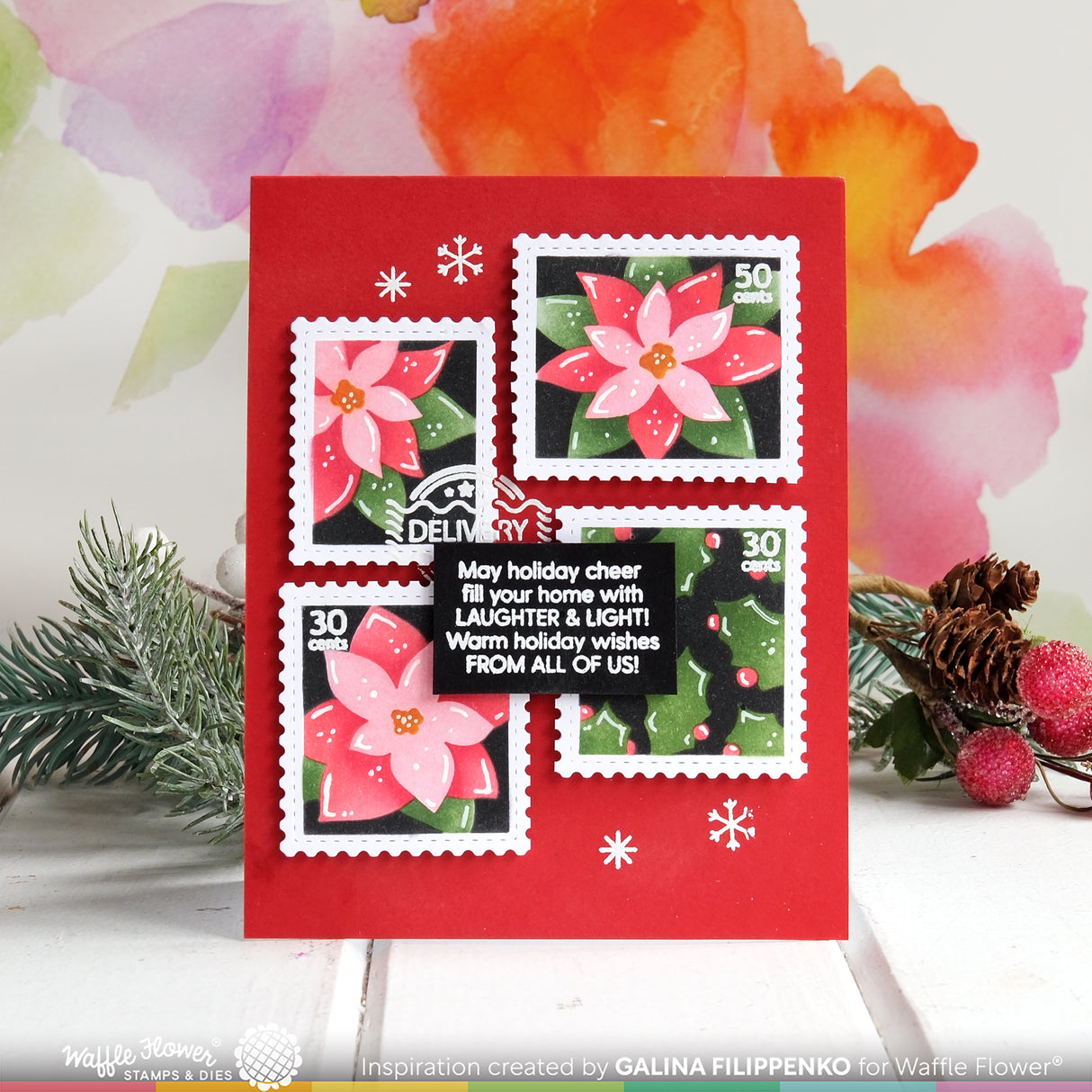 Waffle Flower Crafts Postage Collage Poinsettia Stencil