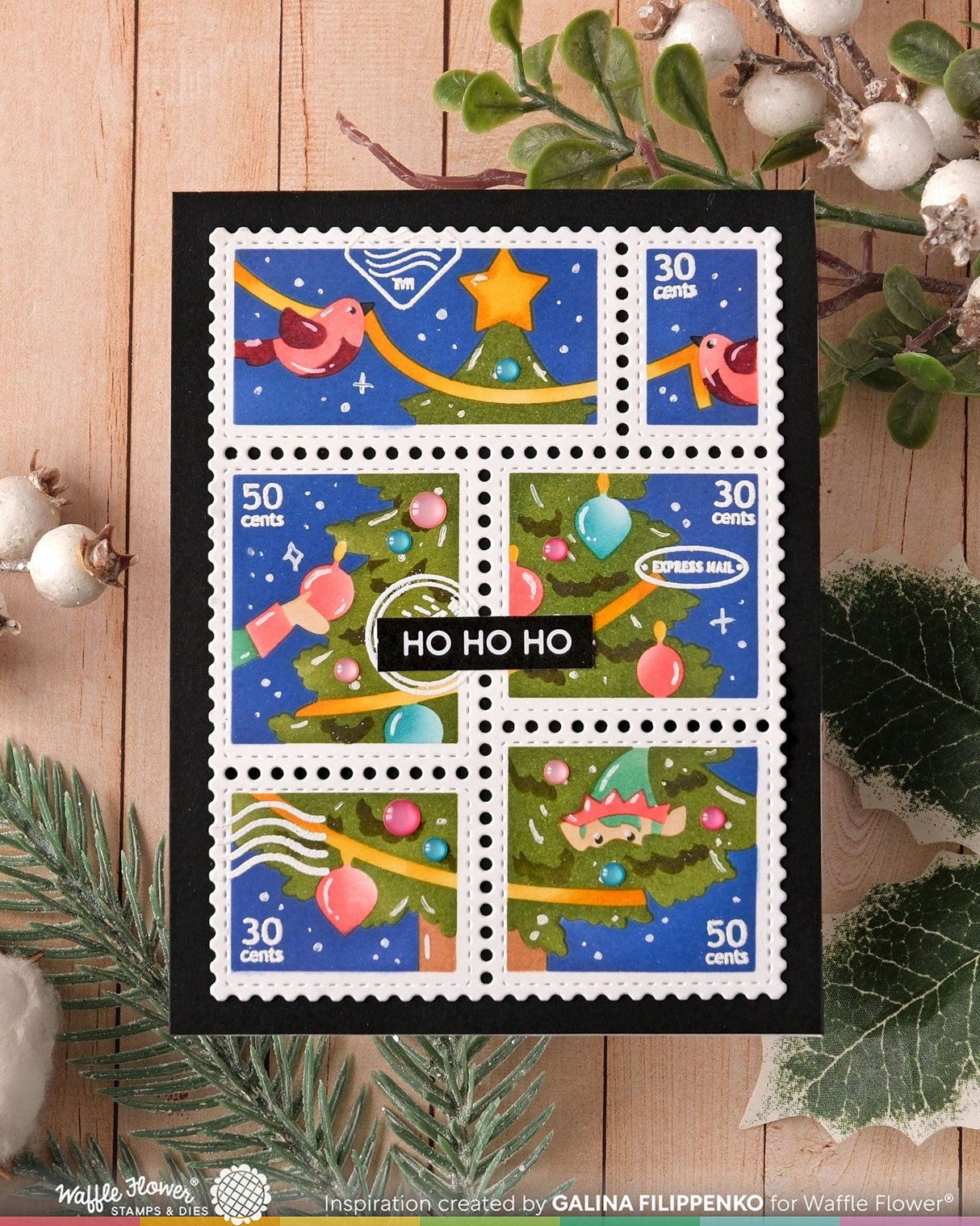 Waffle Flower Crafts Postage Collage Vertical Tree Stencil