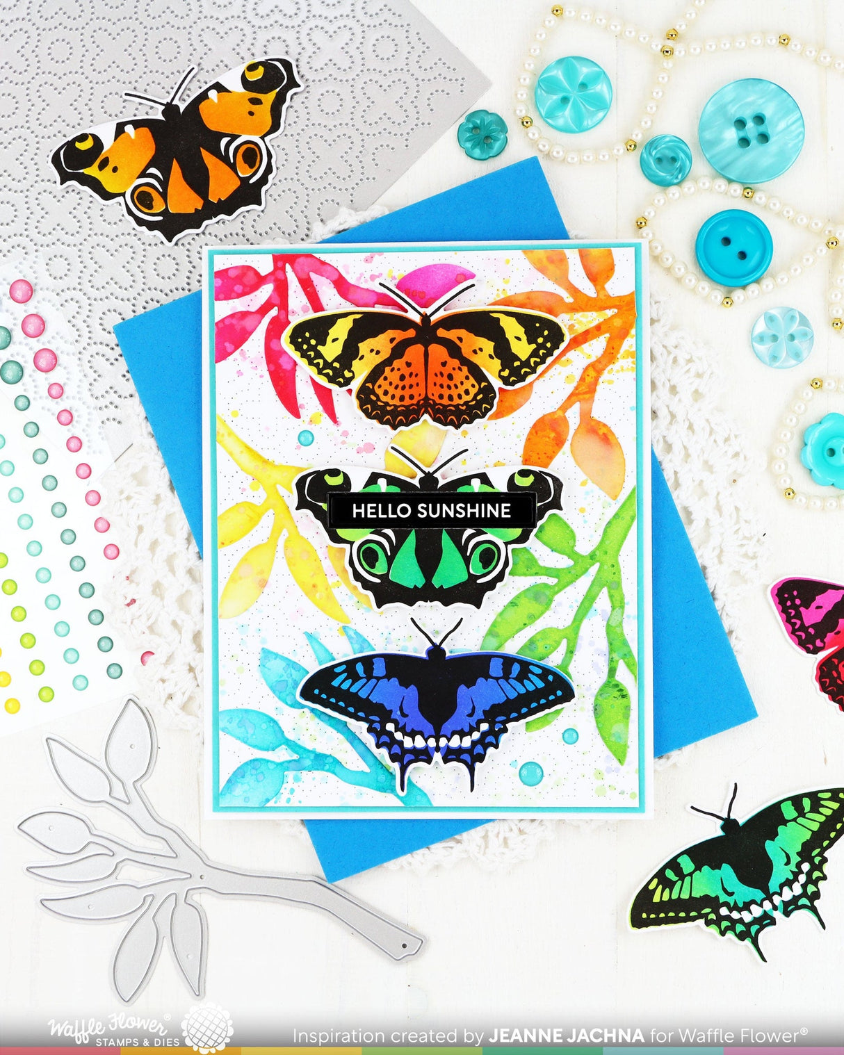 Waffle Flower Crafts Butterfly Trio Coloring Stencil