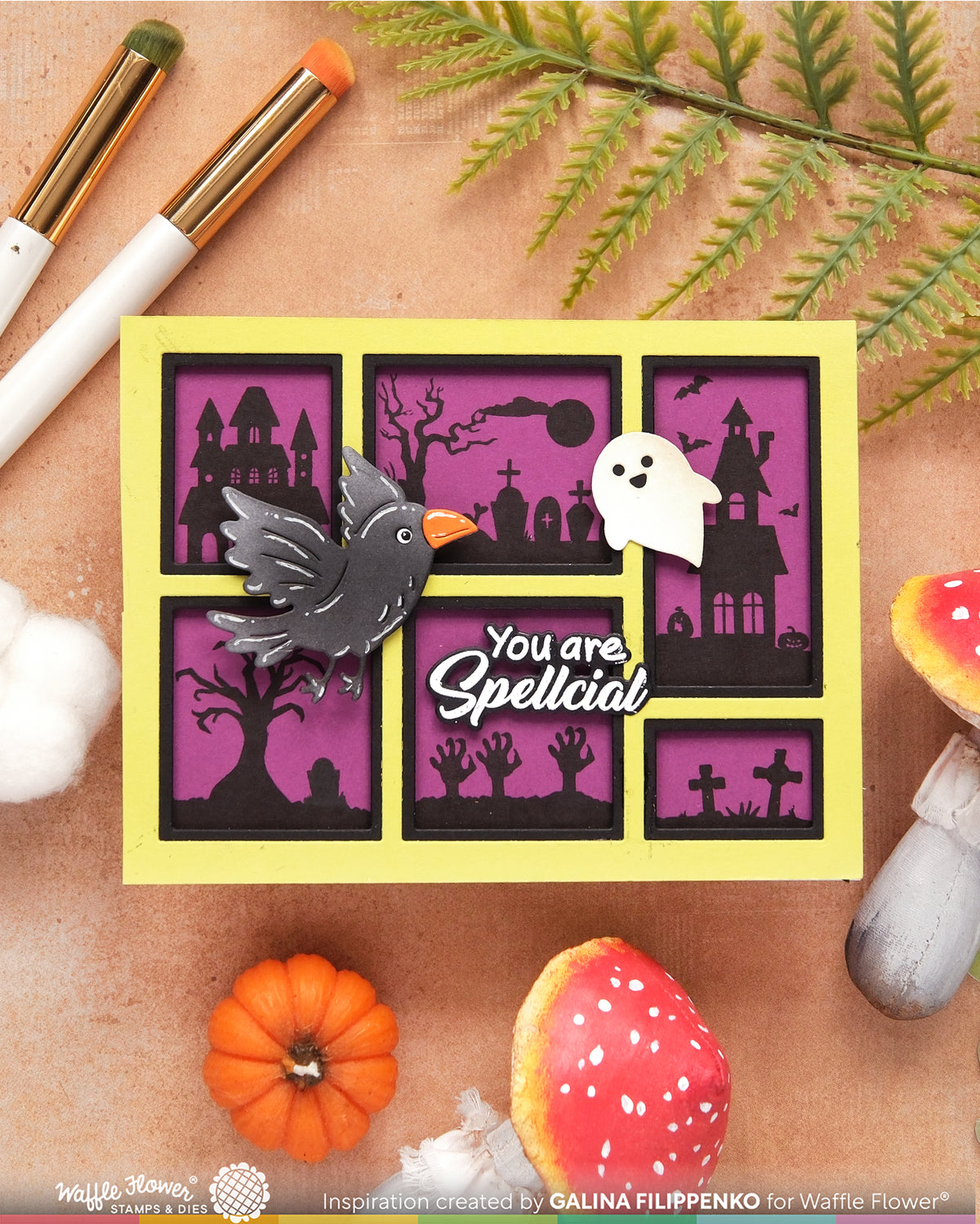 Waffle Flower Postage Collage Haunted House Silhouette Stamp Set - 422605