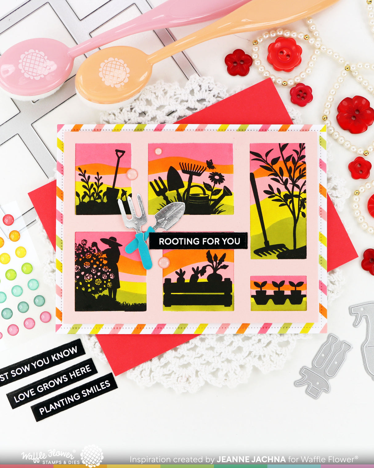 Waffle Flower Craft Postage Collage Garden Silhouettes Stamp Set