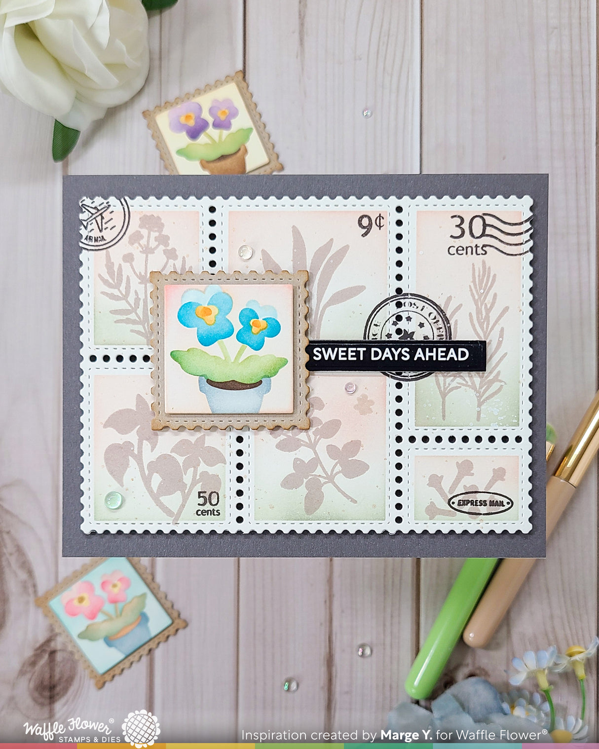 Waffle Flower Craft Postage Collage Herb Silhouettes Stamp Set