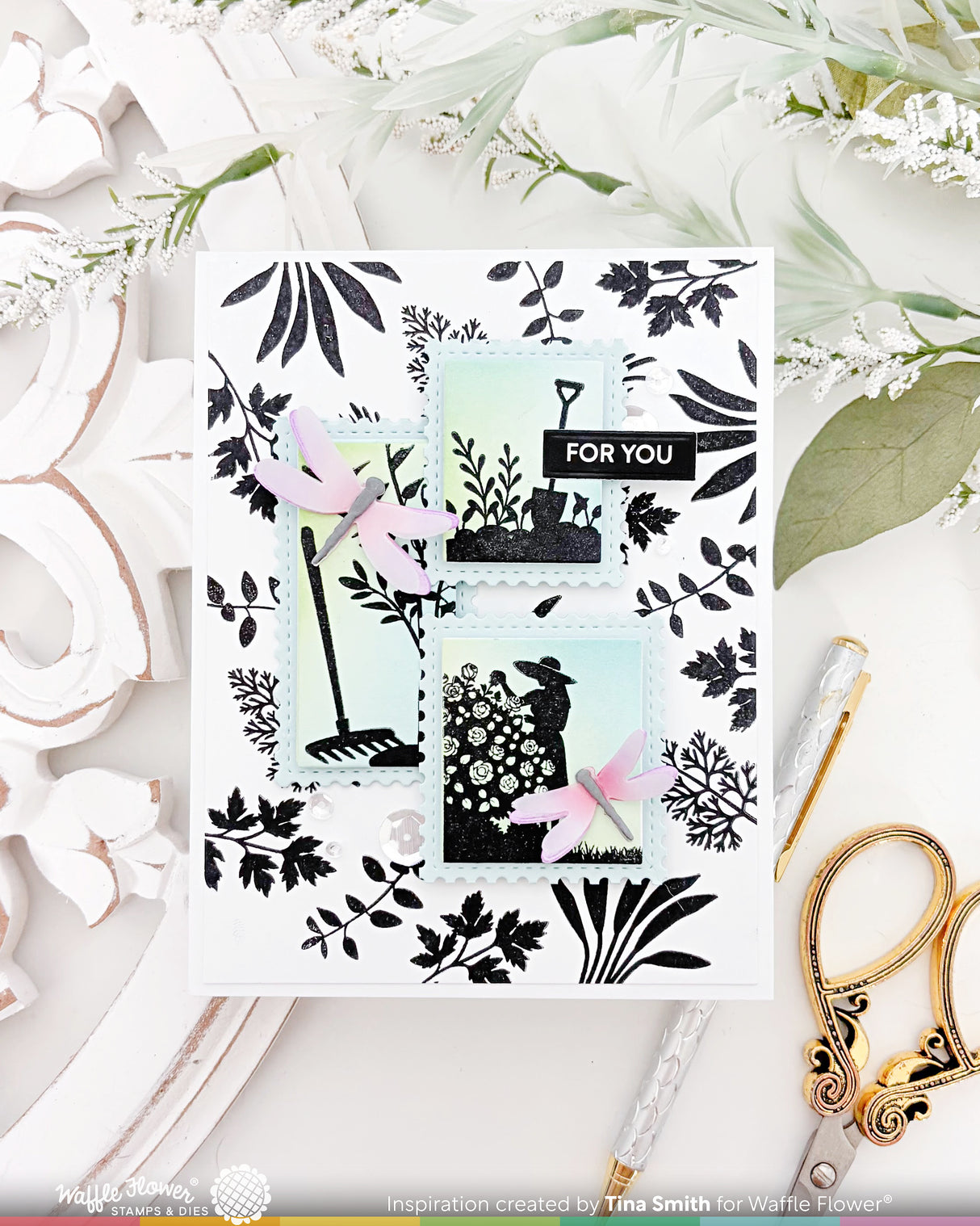 Waffle Flower Craft Postage Collage Herb Silhouettes Stamp Set