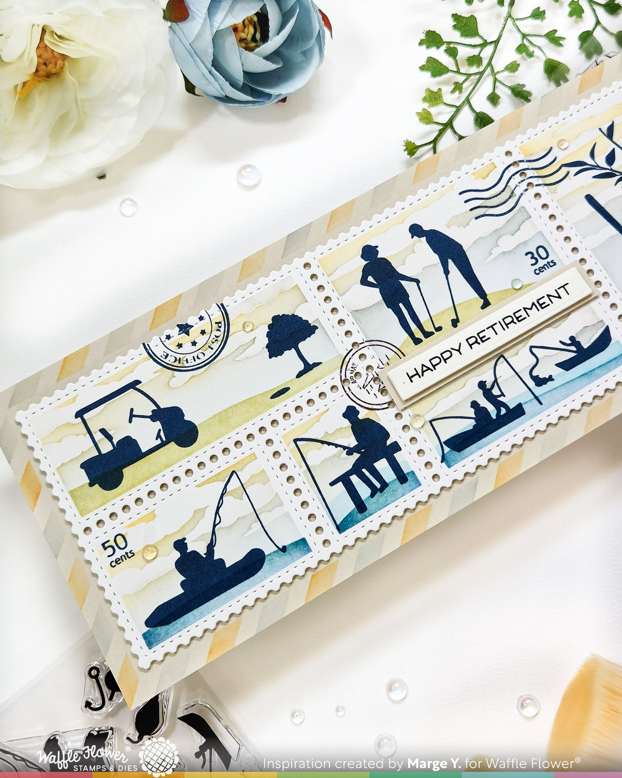 Waffle Flower Postage Collage Slimline Airmail Stencil - 422565