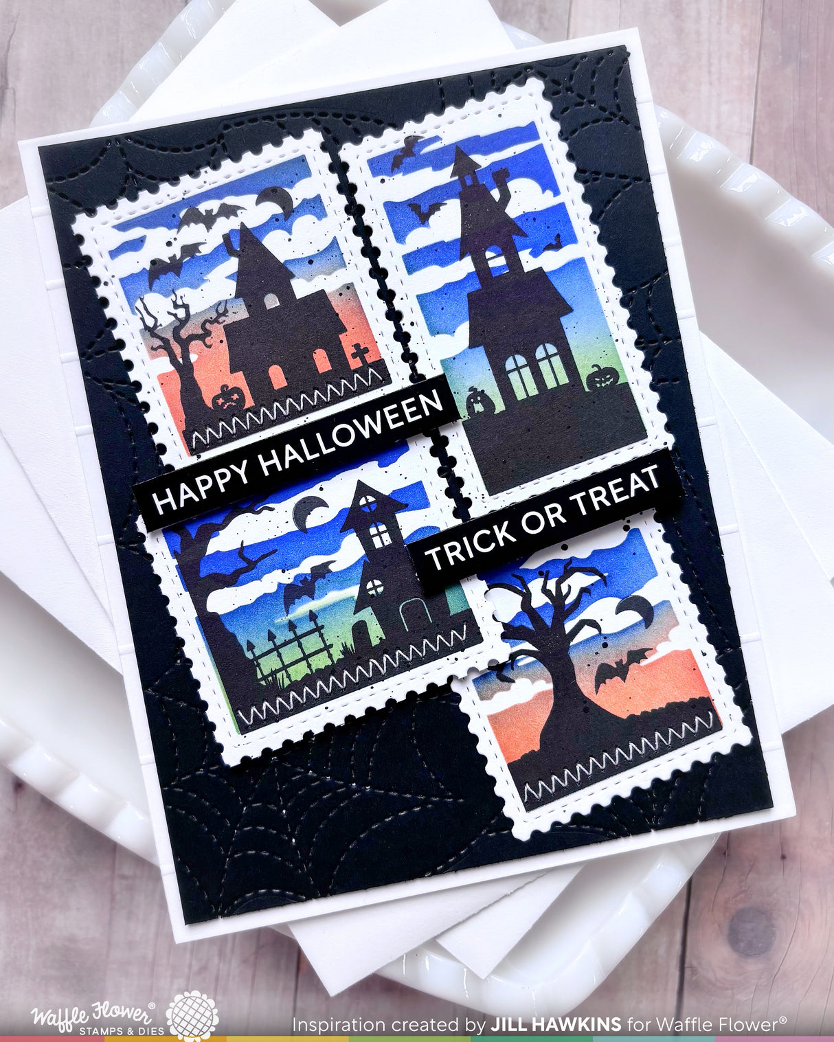 Waffle Flower Postage Collage Haunted House Silhouette Stamp Set - 422605