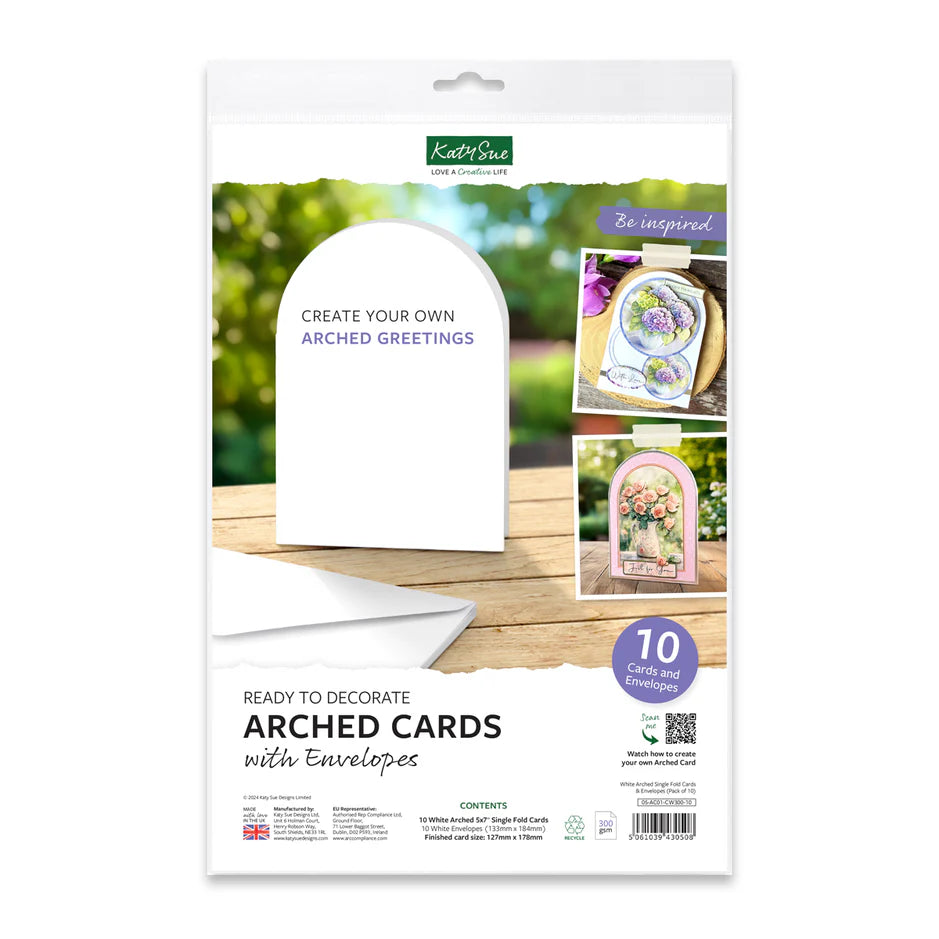 Katy Sue Designs White Arched Single Fold Cards & Envelopes 127x178mm, Pack of 10