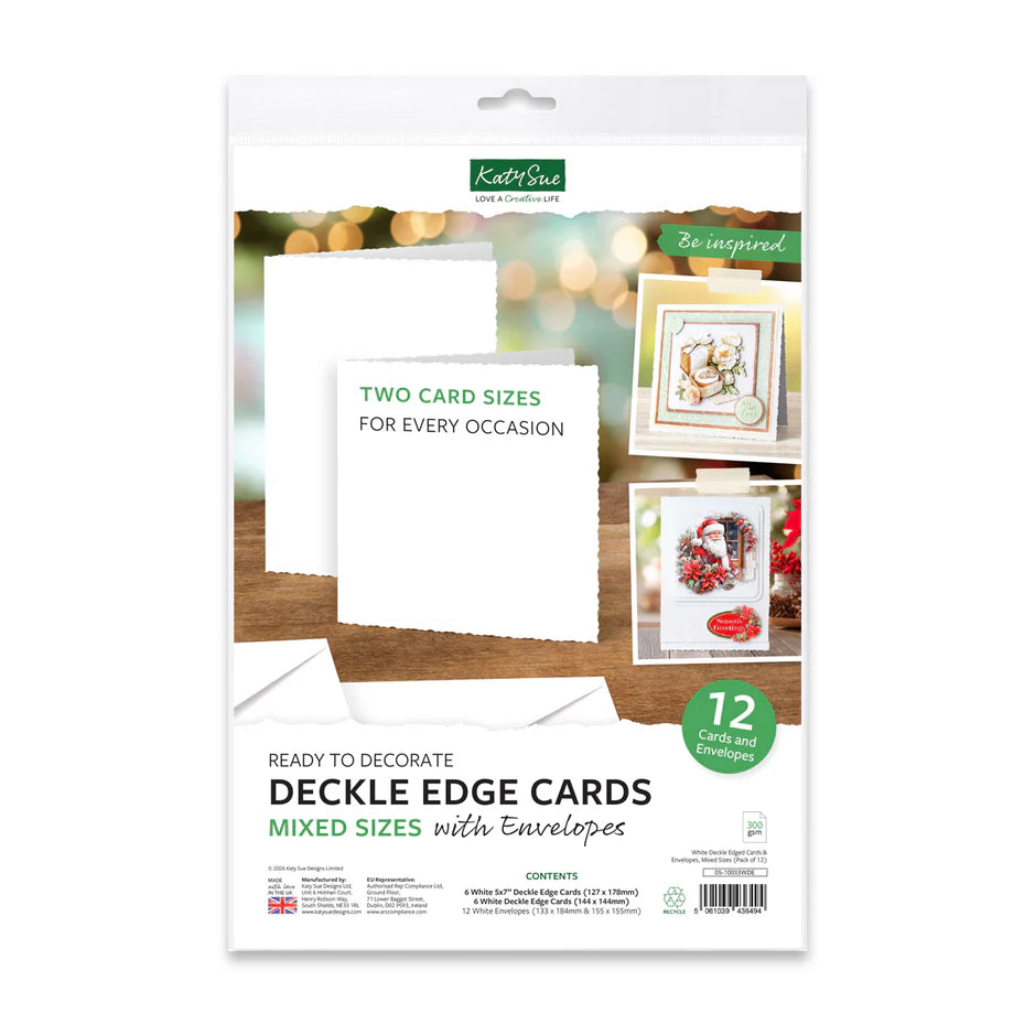 Katy Sue Designs White Deckle Edged Cards & Envelopes, Mixed Sizes, Pack of 12