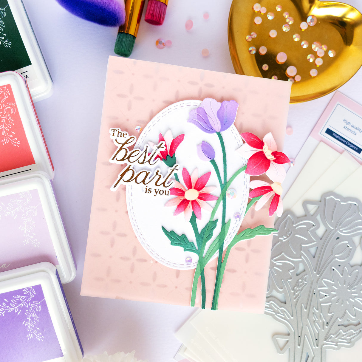 Pinkfresh Studio Wildflower Elegance stencil / Die Bundle