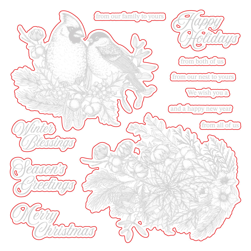 Honey Bee Stamps Winter Song - 6"x 6" Rubber Cling Stamp Set / Die Bundle