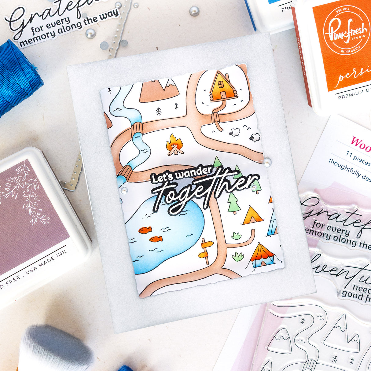 Pinkfresh Studio Woodland Trails Stamp/ Die/ Stencil Bundle
