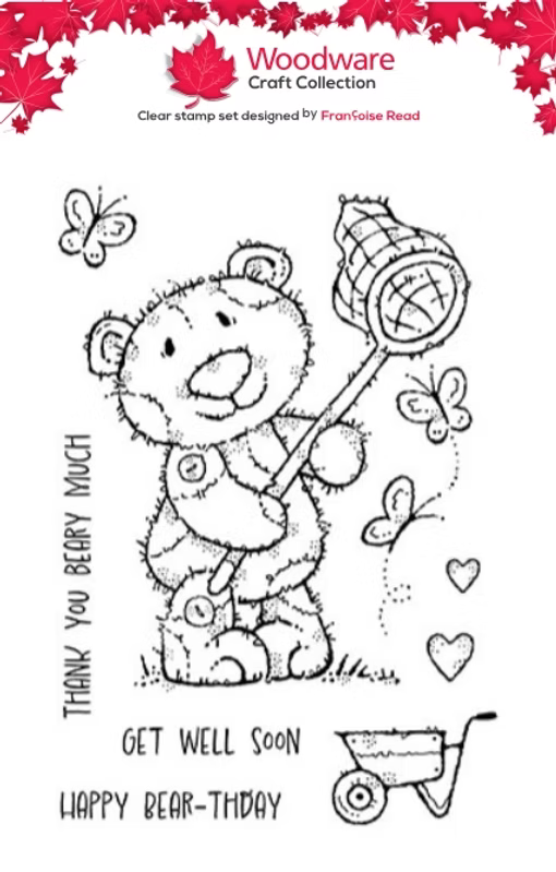 Woodware Butterfly Bear A6 Clear Stamp Set by Françoise Read