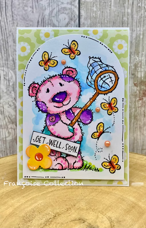 Woodware Butterfly Bear A6 Clear Stamp Set by Françoise Read