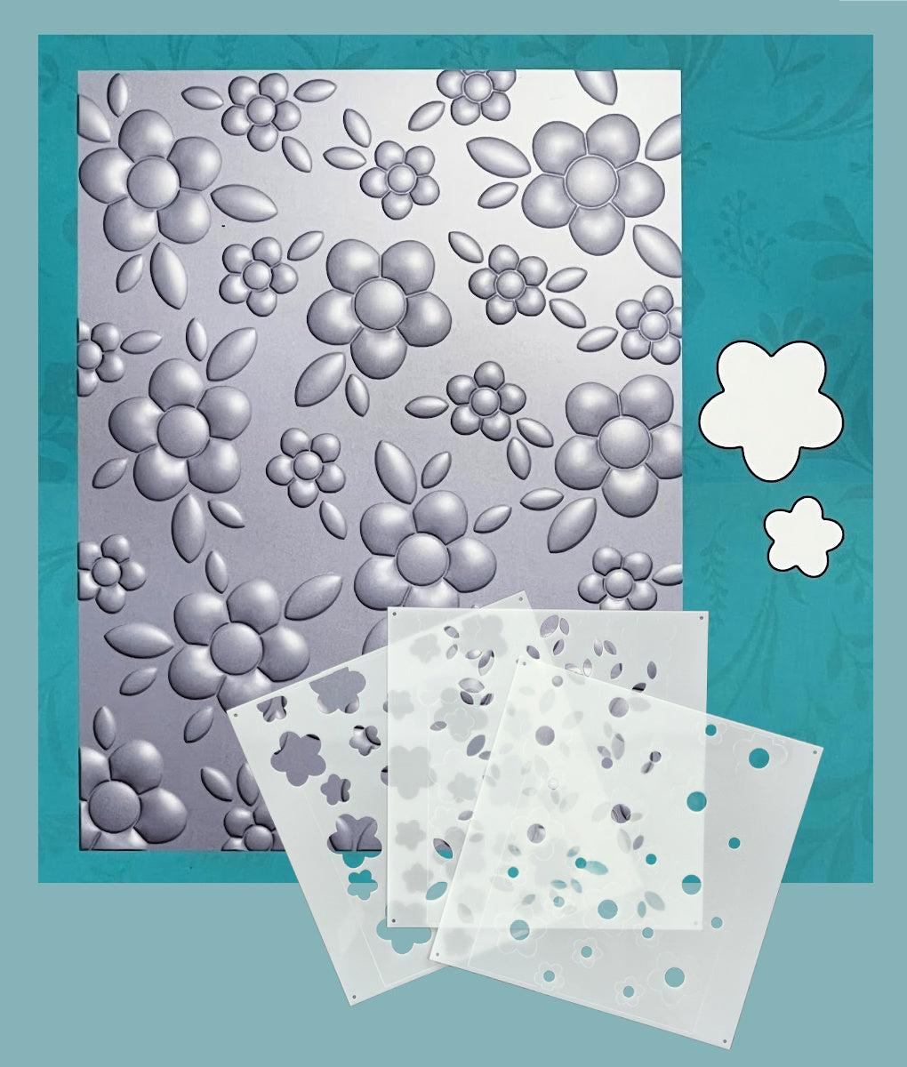 Gina K Design BUNDLE- Contemporary Floral 3D Embossing Folder, Die and Stencil postage as per actuals