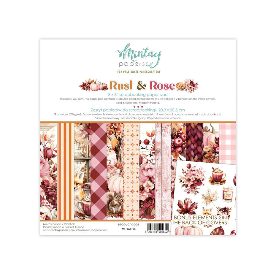 Mintay Rust & Rose 8x8 Inch Scrapbooking Paper Pad (MT-RAR-08)