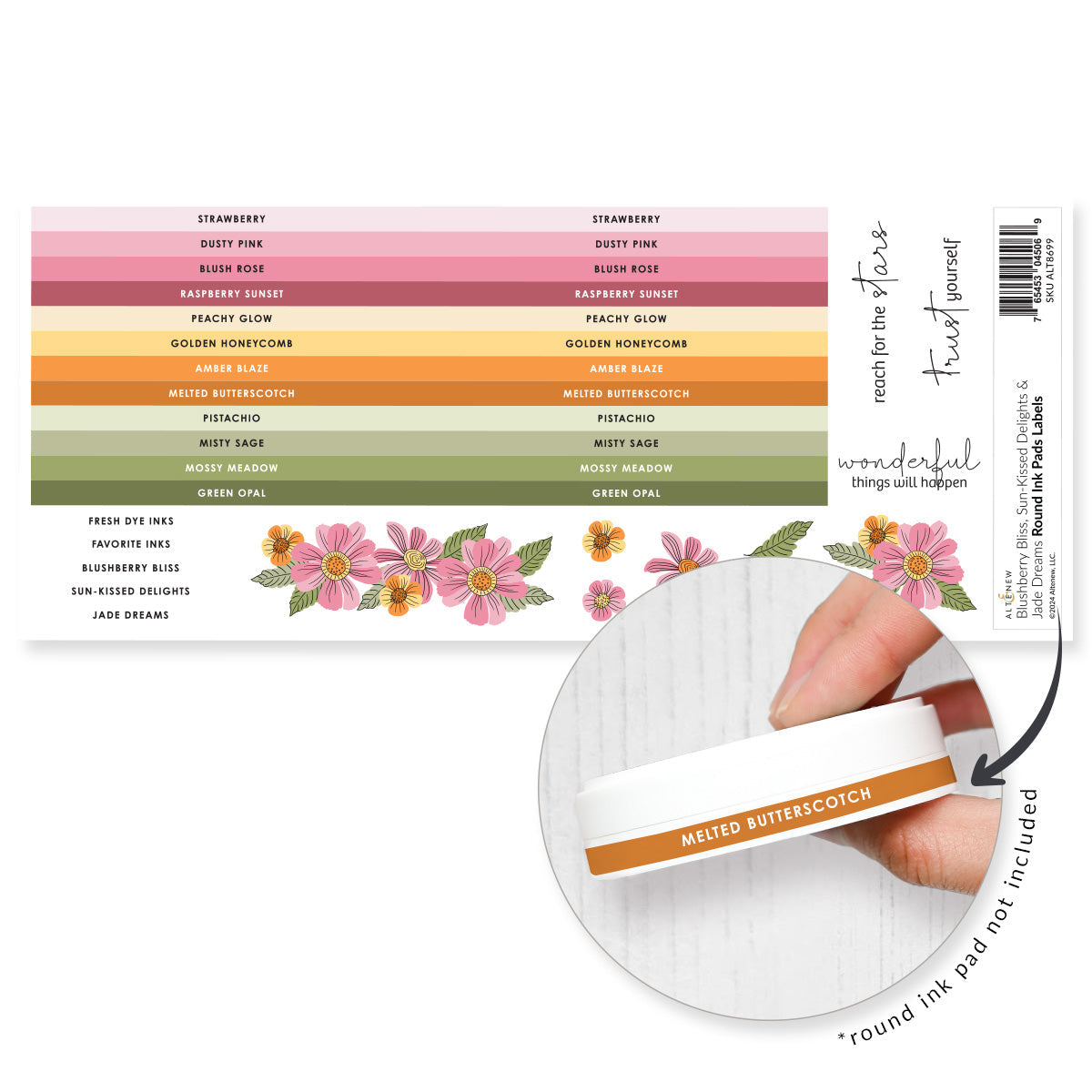 Altenew Round Ink Pads Label Set - Blushberry Bliss, Sun-Kissed Delights, Jade Dreams - ALT8699