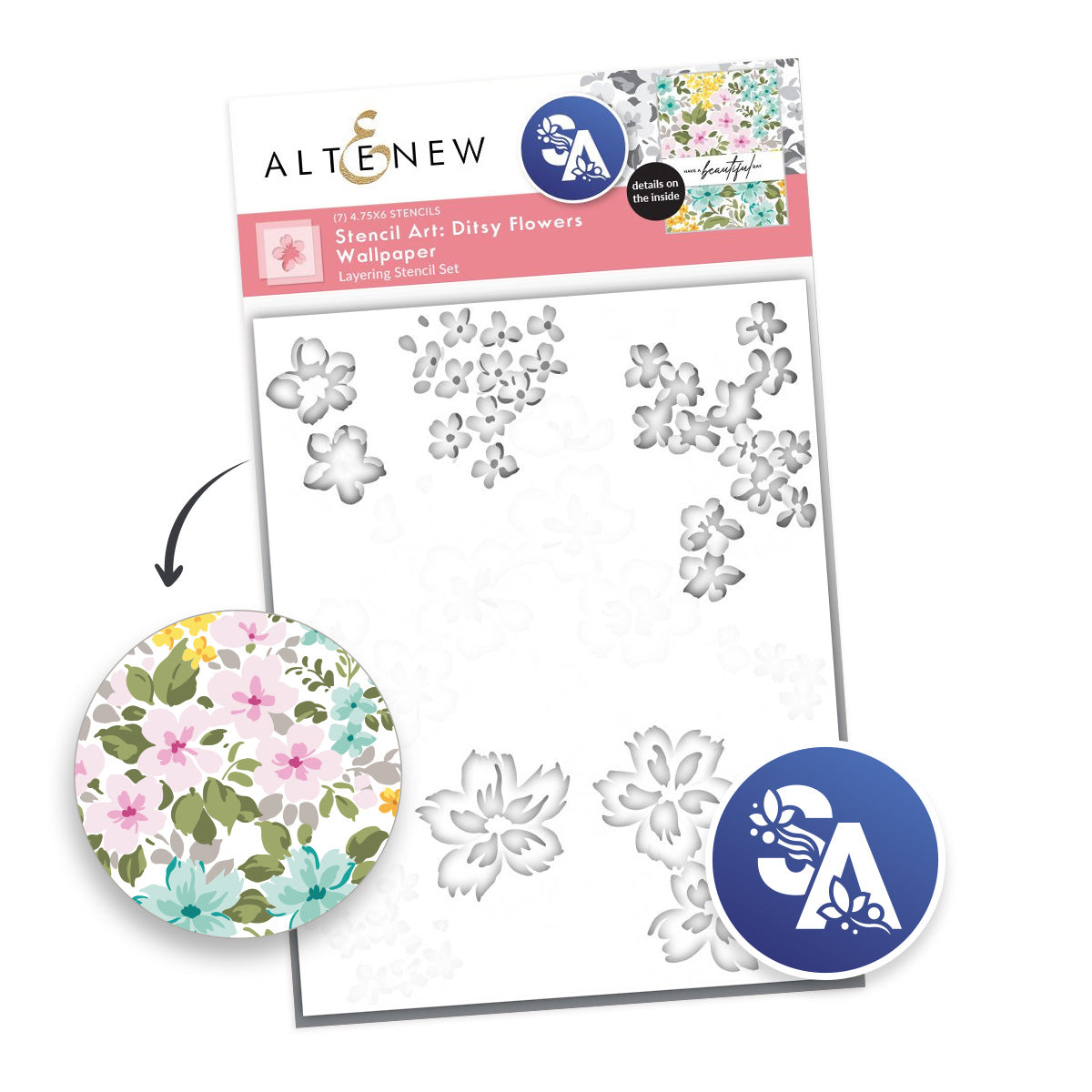 Altenew Stencil Art: Ditsy Flowers Wallpaper Layering Stencil Set (7 in 1)
