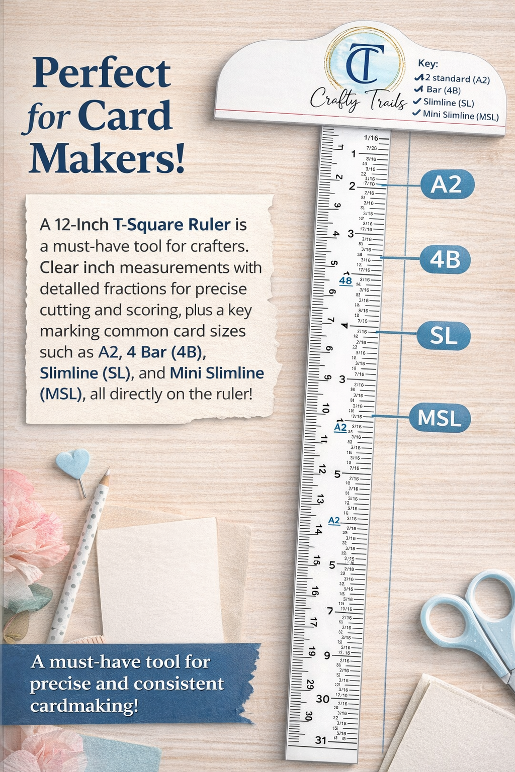 Crafty Trails T Ruler Large 12 inch