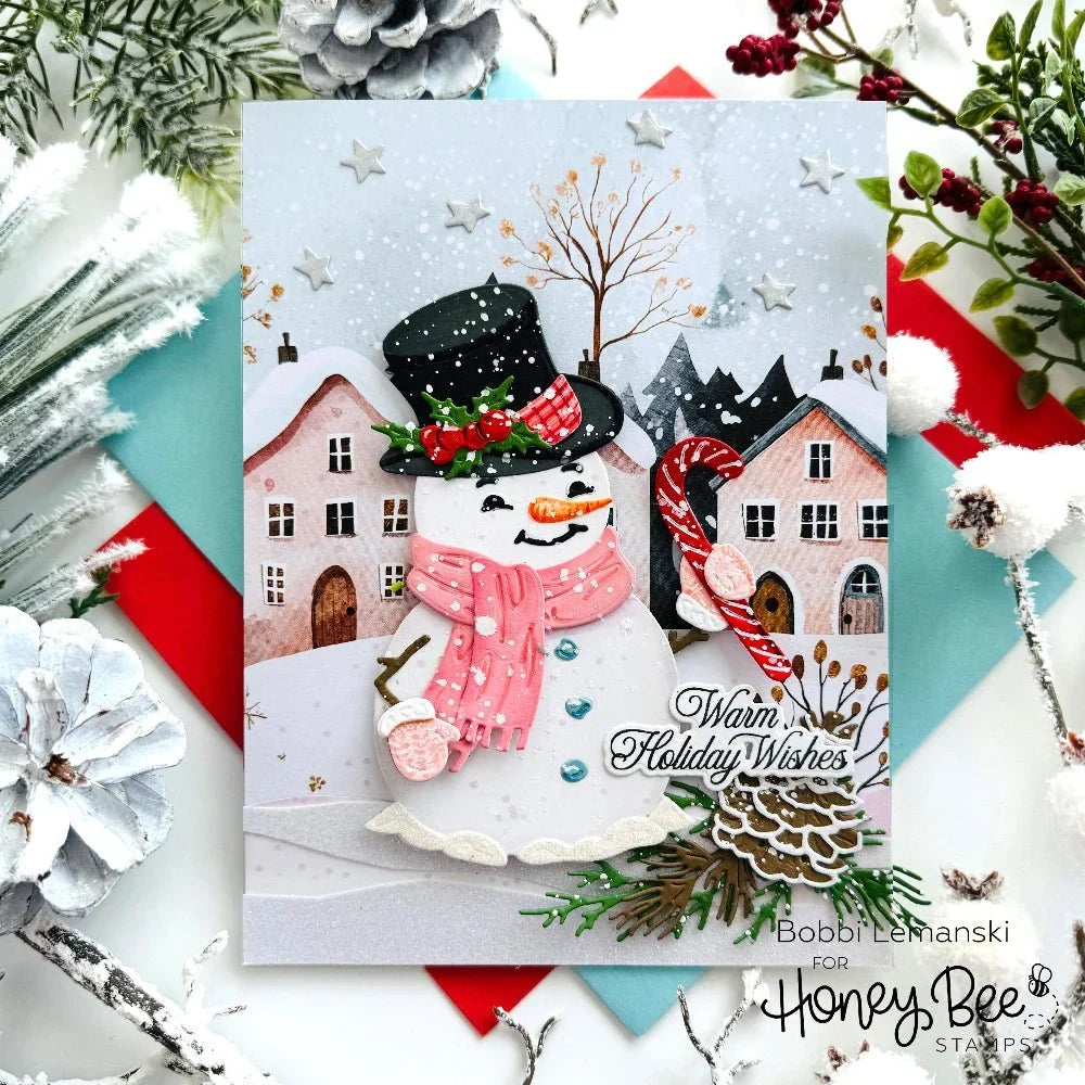 Honey Bee Stamps Warm Holiday Wishes - 4" x 4" Stamp Set & Die Bundle