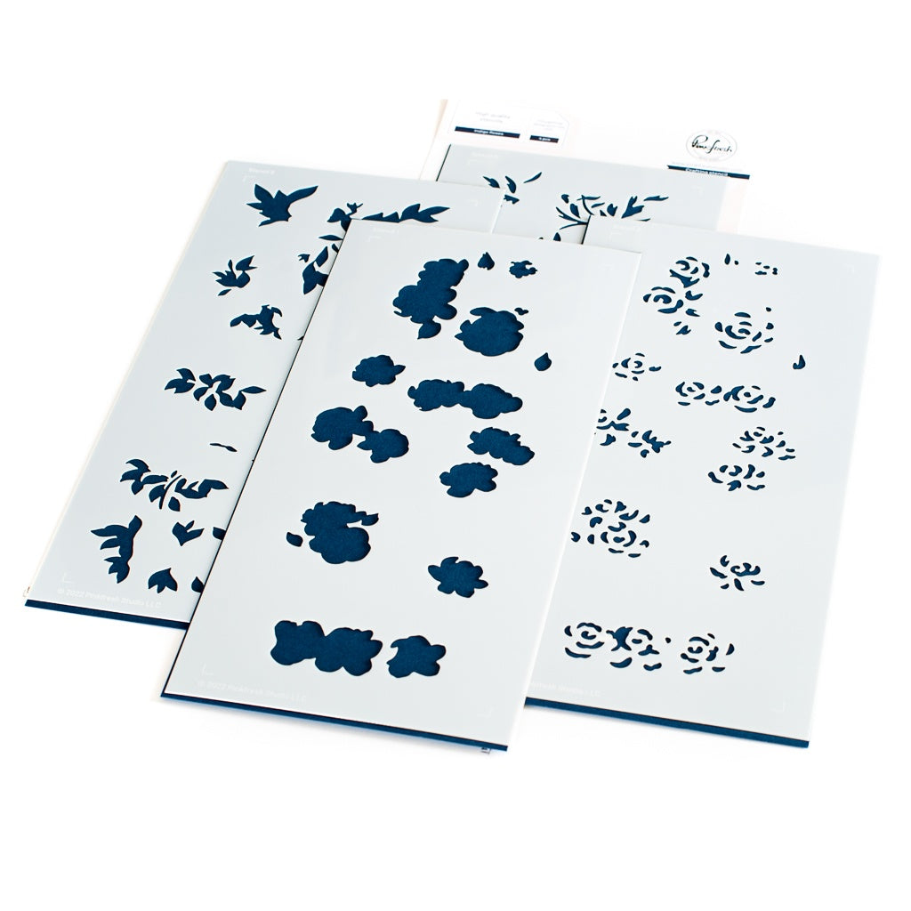 Pinkfresh Studio Indigo Roses stamp/stencil Bundle Retired