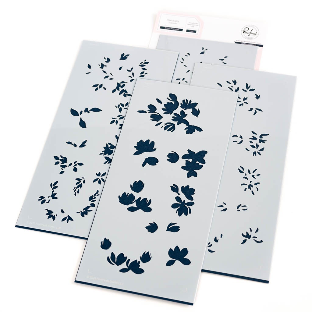 Pinkfresh Studio Artistic Magnolias Bundle ( Stamp, Stencil and Die)