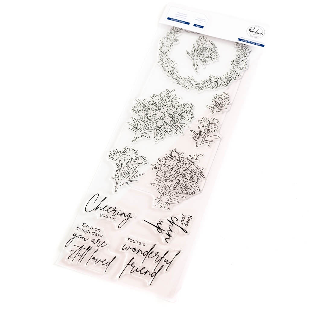 Pinkfresh Studio Rainbow Daisies Stamp/ Die/ Stencil Bundle