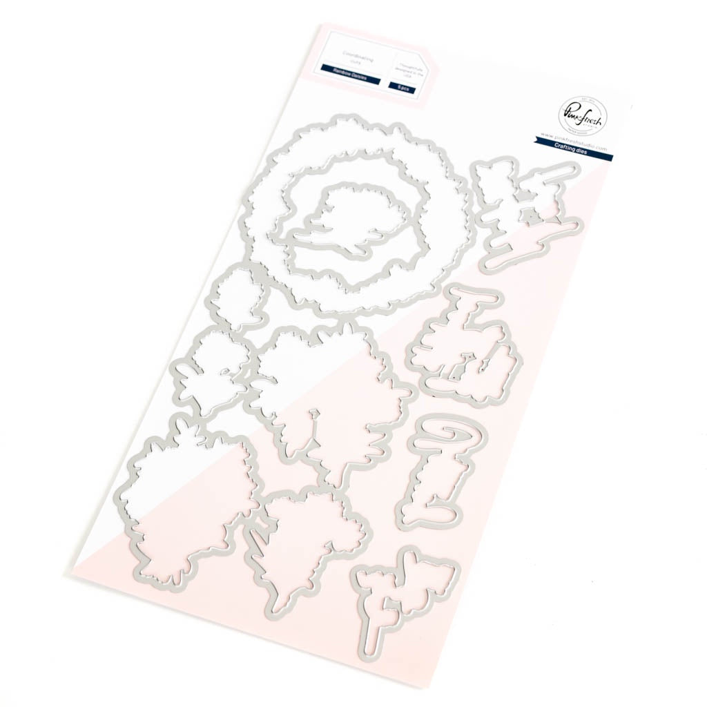 Pinkfresh Studio Rainbow Daisies Stamp/ Die/ Stencil Bundle